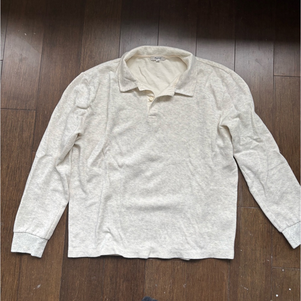 Madewell Heathered White/Cream Long Sleeve Polo